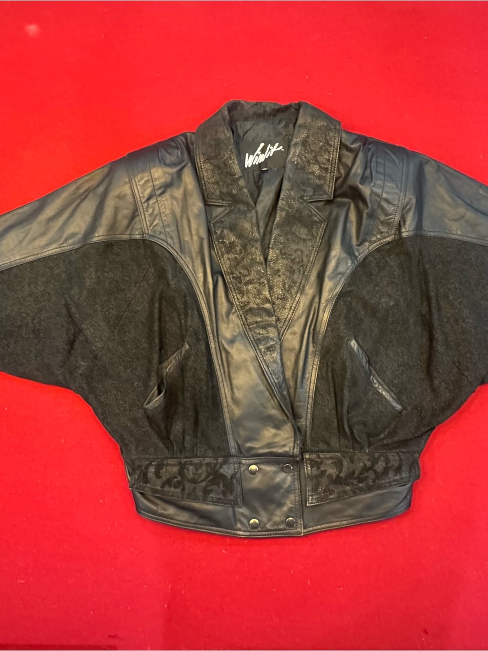 Winlit Brand Women’s Size M Black Leather & Wool Batwing Jacket